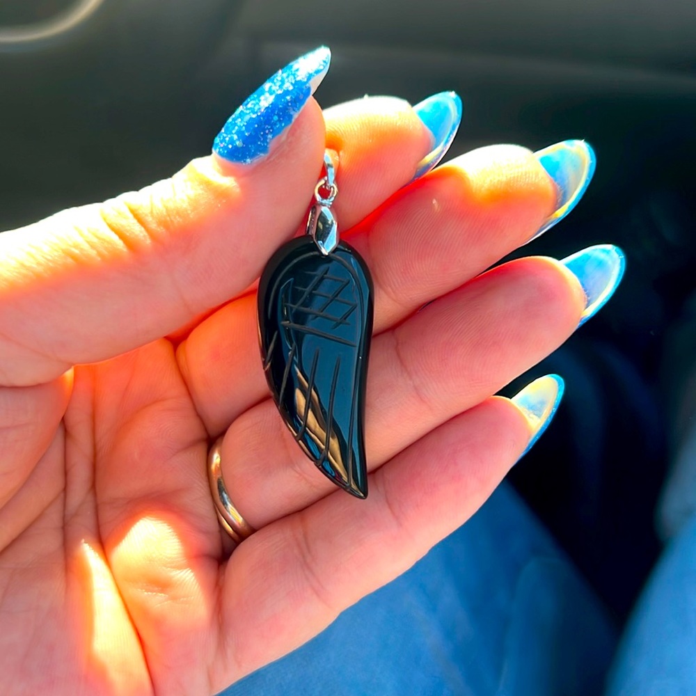 Carved obsidian dark angel wing, NWOT